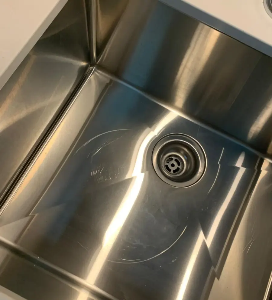 Stainless sink, scratches polished out before